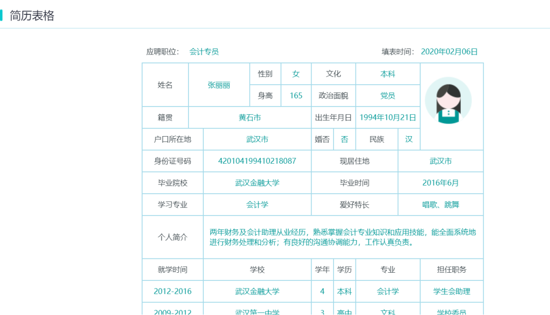 簡歷報表